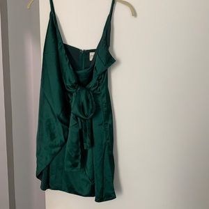 Green Satin Princess Polly Wrap Dress